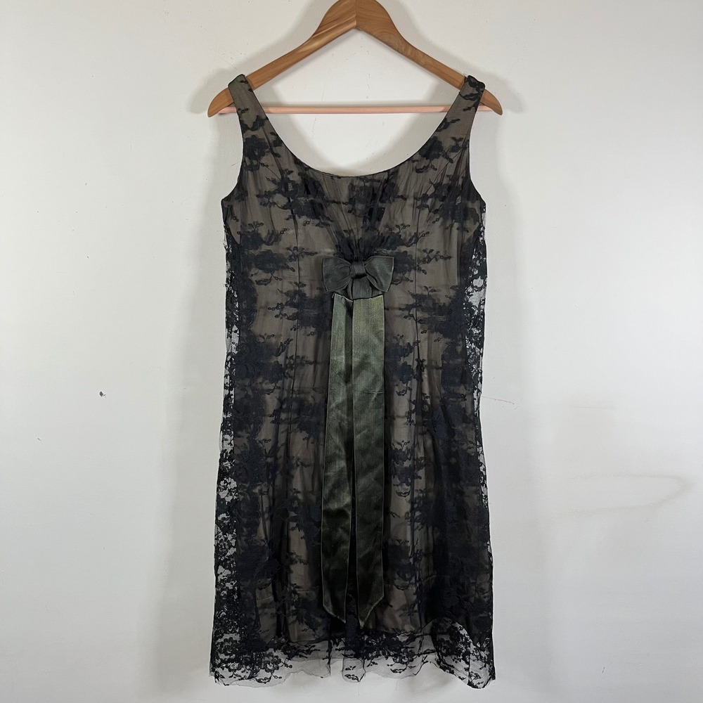 Vintage 60/70s Lord & Taylor Black Floral Lace Sleeveless Mini Dress Whimsigoth